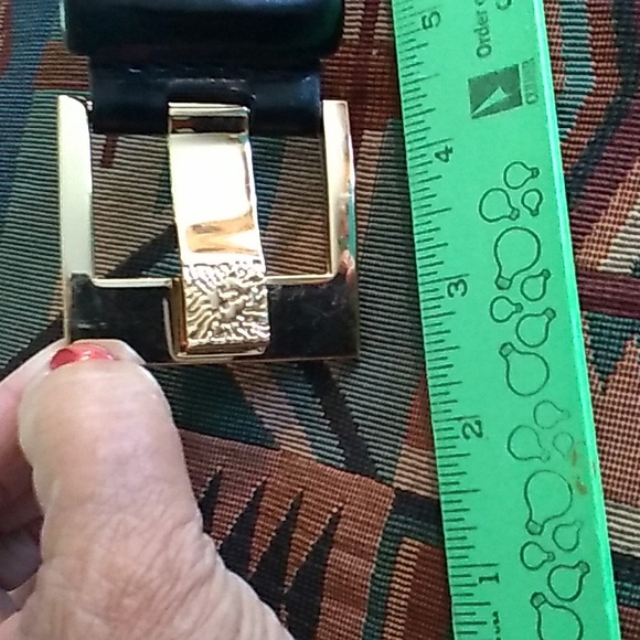 ⚜️ ANNE KLEIN SIGNATURE  BLACK WIDE FAUX LEATHER  BELT GOLD LION CONTOUR lion 🦁 - Picture 6 of 16